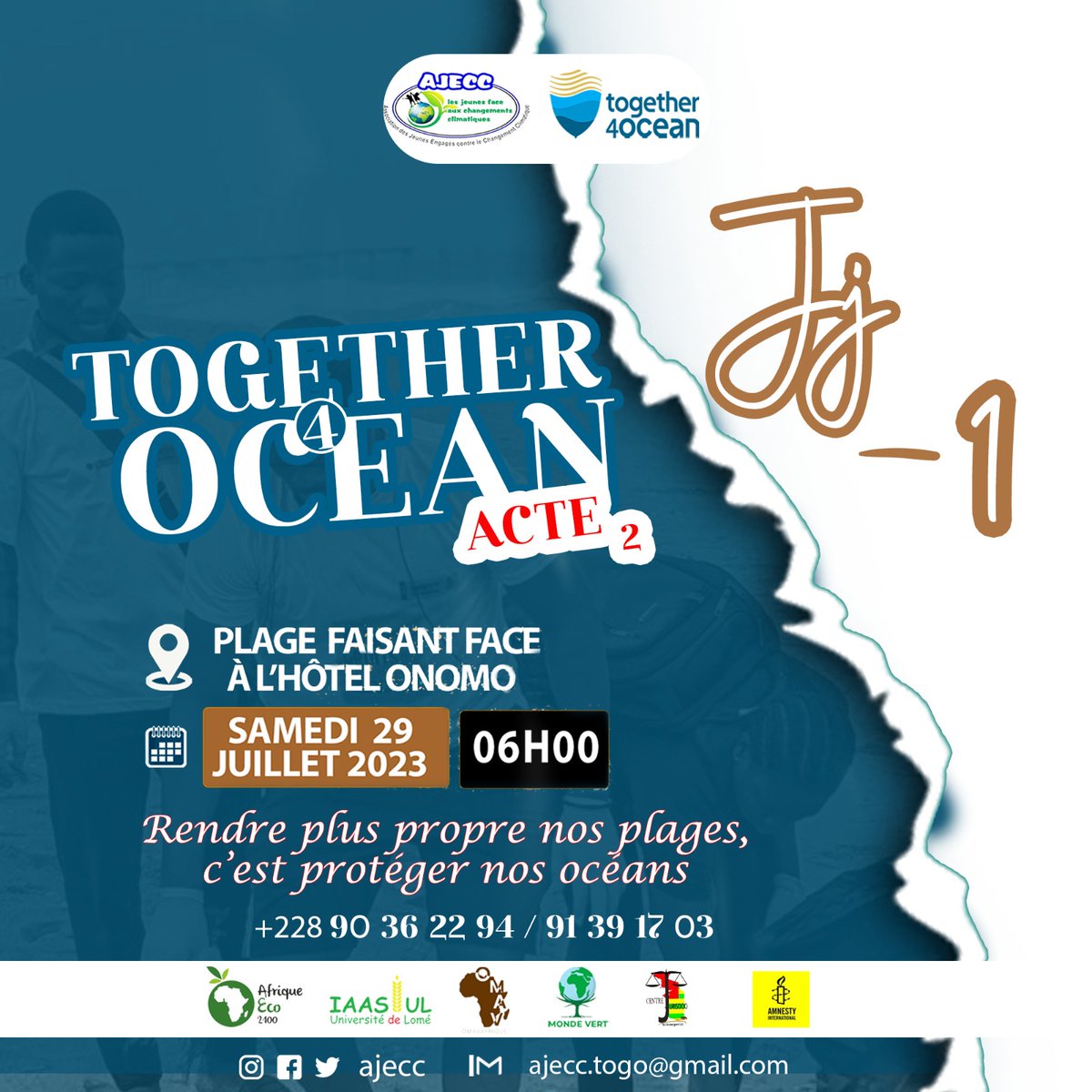 AJECC4's tweet photo. Nous sommes à quelques heures de l'acte 2 de l'initiative #together4ocean, rejoignez nous demain à la plage pour une action de collecte de déchets plastiques enfin de réduire la pollution plastique dans les océans. 
#BeatPlasticPollution 
@AnasapT @CCNUCC @GreengrantsFund https://t.co/2OJkzByCBF