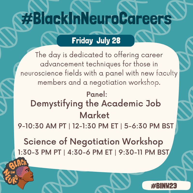 Black In Neuro values the career advancement of our community 🌐. #BlackInNeuroCareers is dedicated to highlighting career advancement techniques for early career scientists &amp; building skills sets to negotiate within the academic job market. We have 2 events for you today!🧵(1/3)