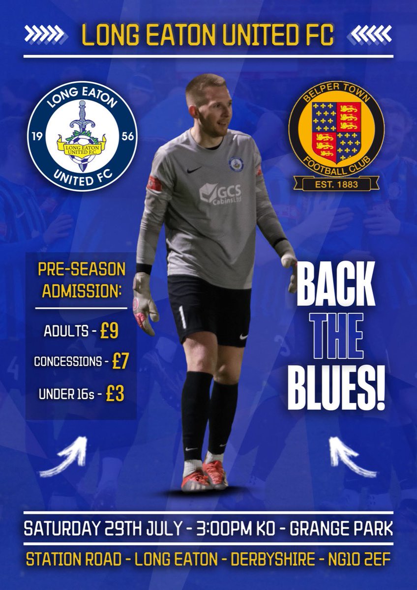 ⚽️ Up Next - Belper Town (H)

𝙏𝙊𝙈𝙊𝙍𝙍𝙊𝙒! 👀

🙌 It’s a Derbyshire derby at Grange Park this Saturday as the Blues welcome <a href="/BelperTownFC/">𝗕𝗲𝗹𝗽𝗲𝗿 𝗧𝗼𝘄𝗻 | 𝟣𝟪𝟪𝟥</a> for our final pre-season friendly.

🏟️ KO is 3:00pm, so let’s have as many of #YouBlues fans down at Grange Park as possible! 

🔵⚫️