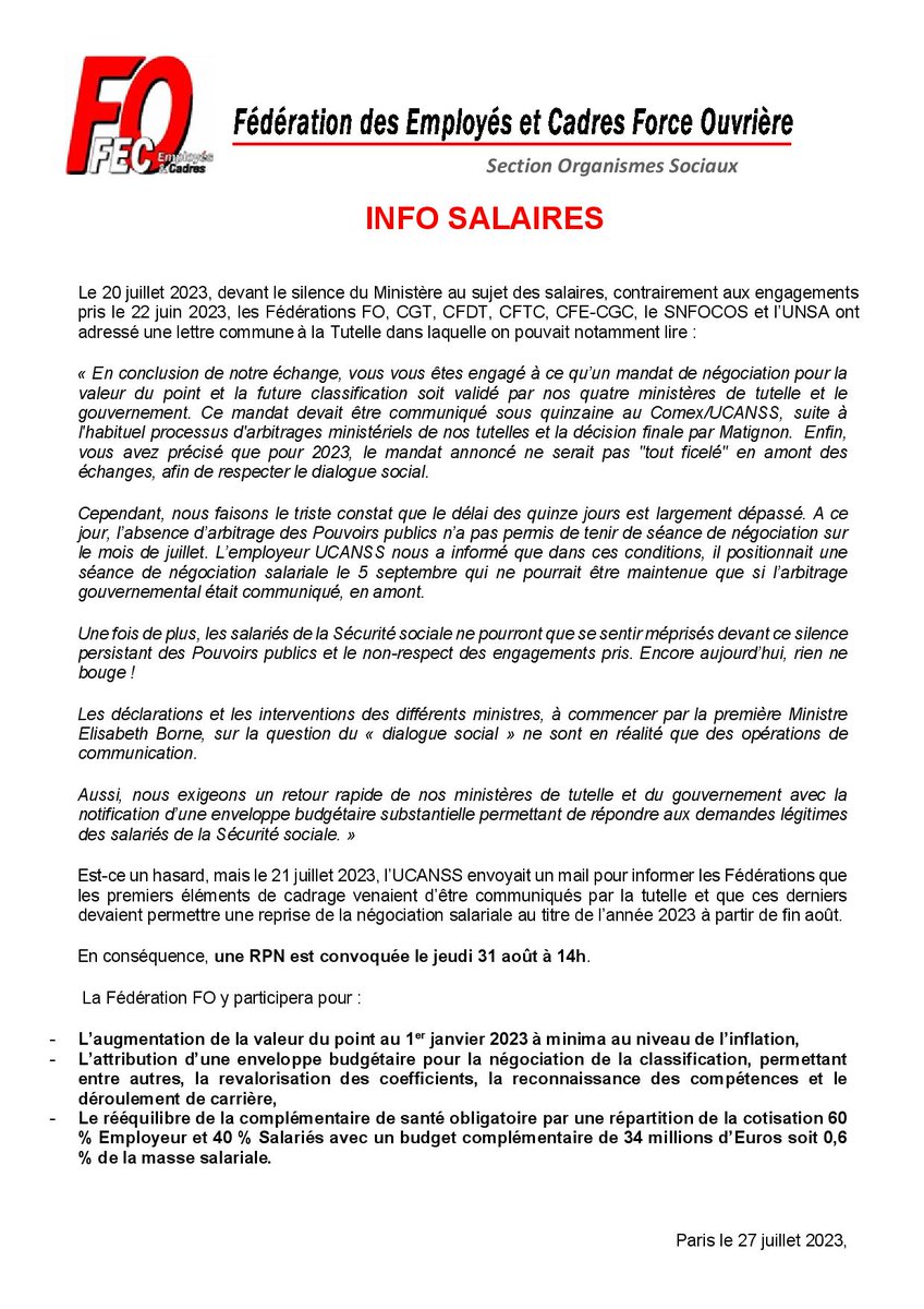 Information salaires à la Sécu #salaires #SecuriteSociale #ucanss #sante_gouv @FECFO @force_ouvriere