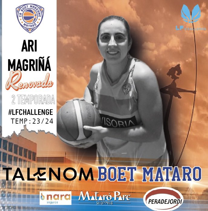 Ariadna Magriñá renova pel 𝐓𝐀𝐋𝐄𝐍𝐎𝐌 𝗕𝗢𝗘𝗧 𝗠𝗔𝗧𝗔𝗥𝗢́ , formarà part de l’equip #LFChallenge #𝚝𝚎𝚖𝚙𝟚𝟛/𝟚𝟜

🏀 <a href="/ariadnamagri11/">Ariadna Magriñá</a> , molt contents de la renovació. Jugadora molt important dins l’equip . 

#vivimelbàsquet🧡🤍💙 
#canteradevalors✋🏽🏀