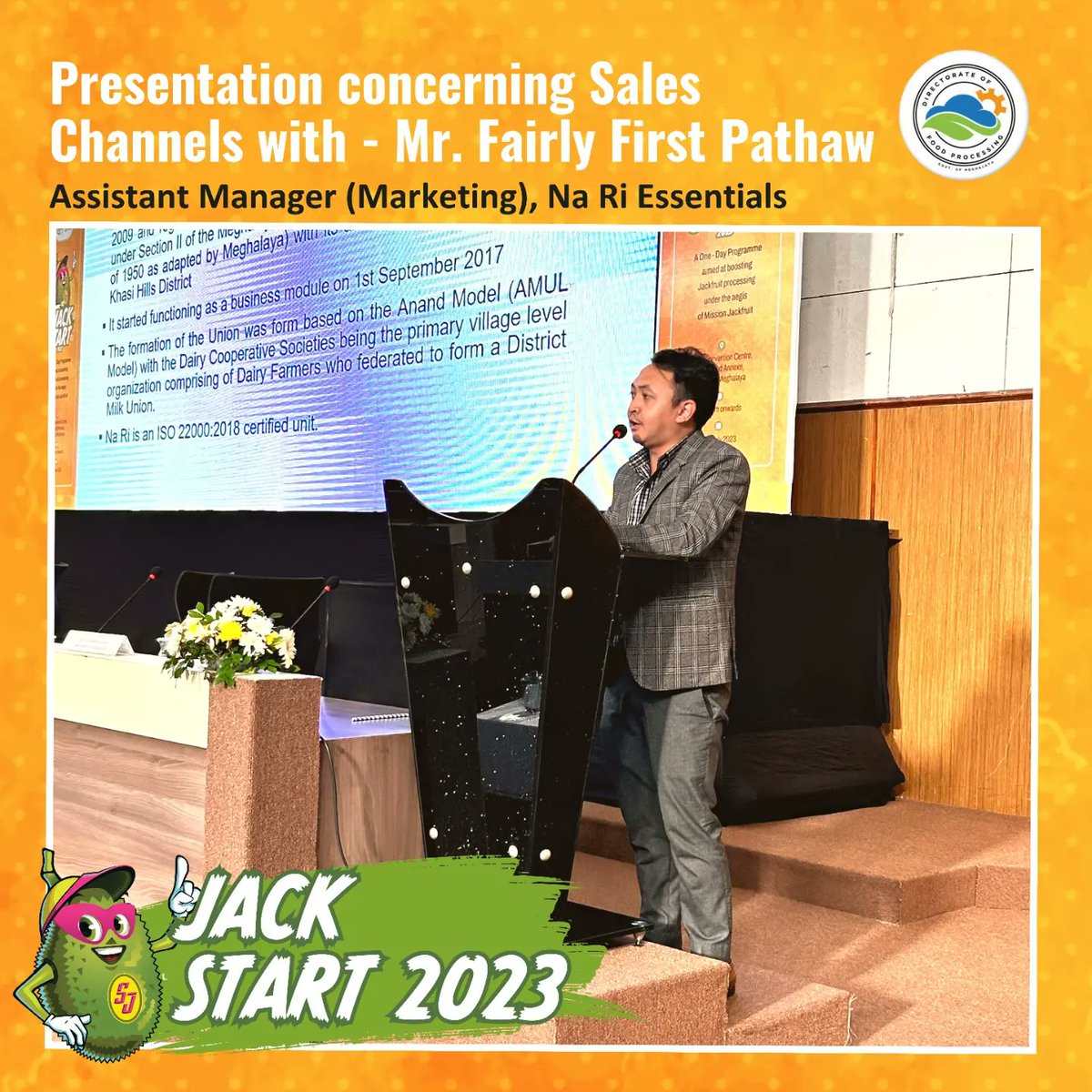 DofpMeghalaya's tweet photo. A presentation and interaction session was also conducted where brand representatives shed light on sales channels and lucrative opportunities within Meghalaya. 

#JackStart2023 
#jackfruitprocessing
#saleschannels
#marketopportunities
#speakers
#dofpmeghalaya https://t.co/xy8O9nTCbn