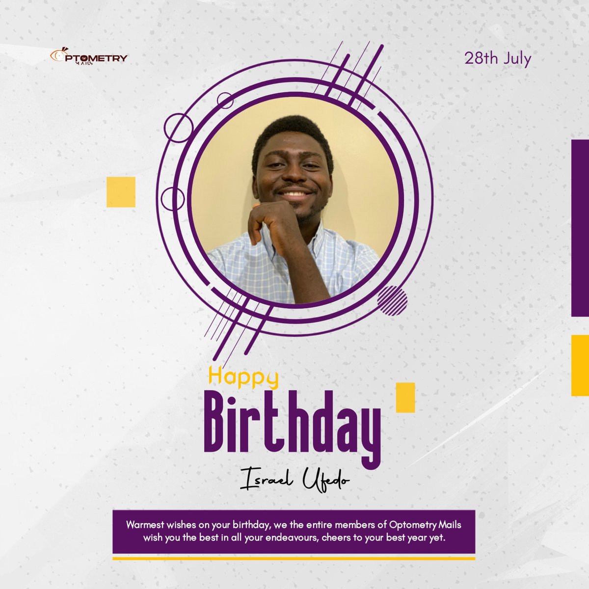 MailsOptometry's tweet photo. Happy birthday @Israel_shaibu
We love and celebrate you.
#July #July2023 #birthday #celebration #optometrymails https://t.co/xeinGPhyrj