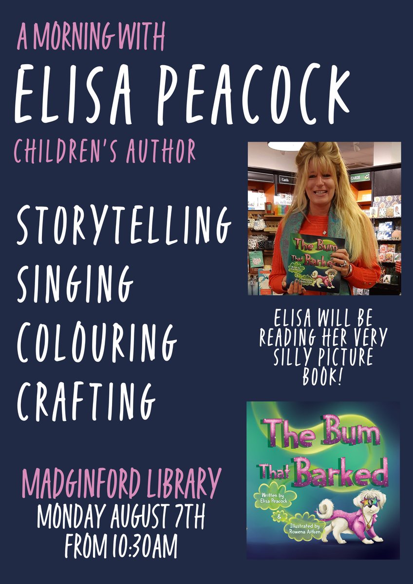elisapeacock's tweet photo. I'll be reading #thebumthatbarked at Madginford library on the 7th of August.
Free crafting activities.
All welcome.
10.30 am kick off.
Be lovely to see you!
#kentlibraries #childrensbooks #thingstodoinkent #storytelling #crafting #summerholidays2023 @TinyTreeBooks https://t.co/eXMmKuL16q