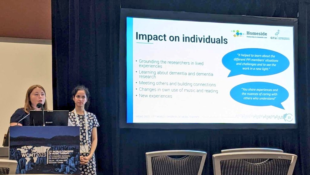 cimtr_aru's tweet photo. And yesterday, @jodiebloska and Dr @SarahCr77494310 presented about public involvement in the #HomesideStudy, an international study exploring indirect music therapy for people living with dementia and family carers https://t.co/31rqfORl2m