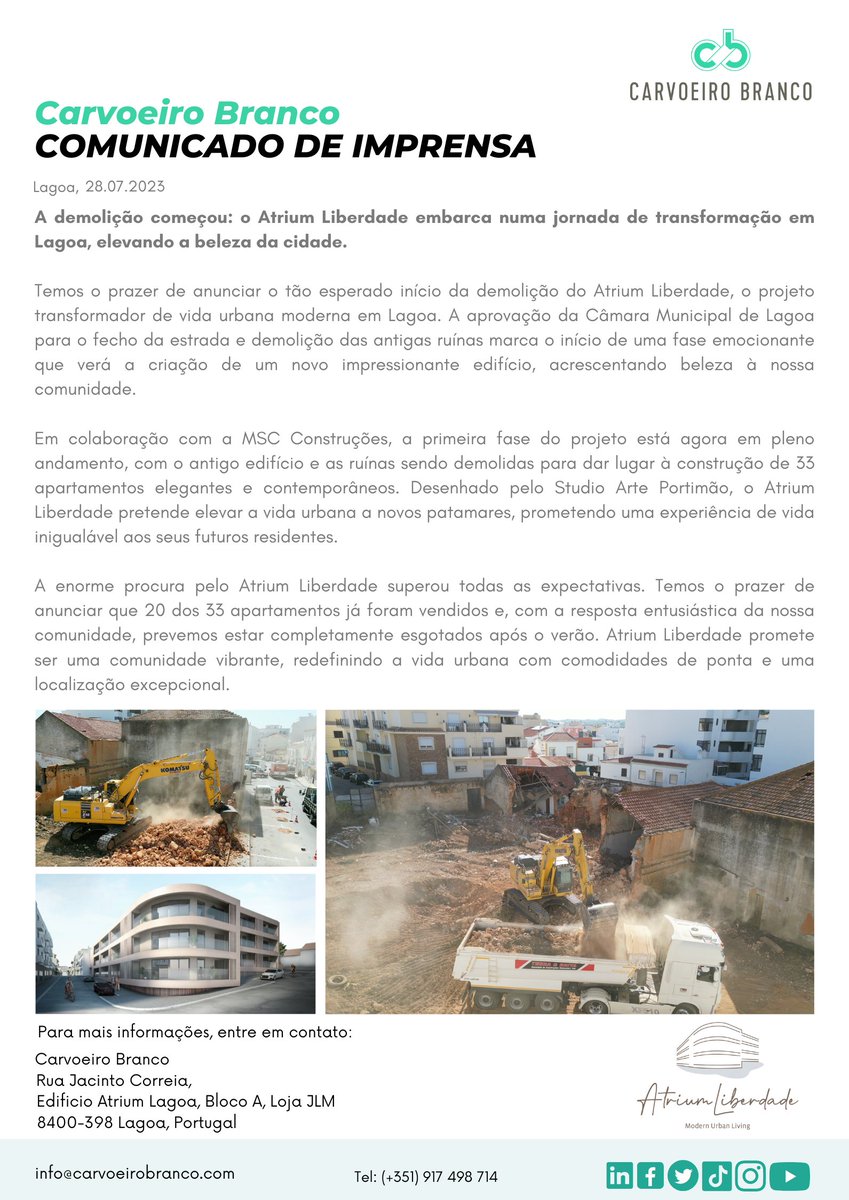 CarvoeiroBranco's tweet photo. Press Release 28/07/2023
Comunicado de Imprensa 28/07/2023
#AtriumLiberdade #Lagoa #Algarve #CarvoeiroBranco https://t.co/VESpkDrvEx
