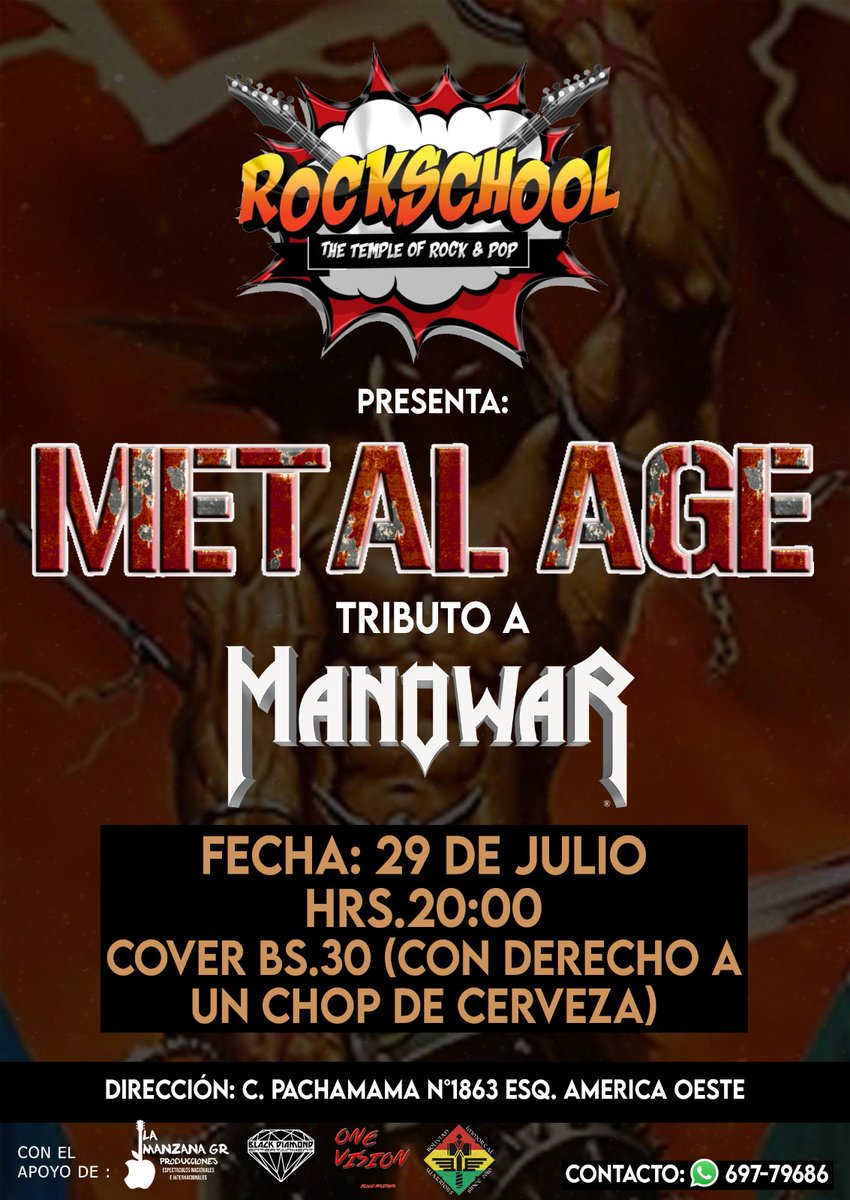 Promoenlinea's tweet image. ROCKSCHOOL 
• Viernes 28 de Julio #Humback 
• Sábado 29 de Julio #METALAGE 
Informes y reservas: 70742411
WhatsApp: wa.me/59170742411
Calle Pachamama Nº 1.863 casi Av. América Oeste
Google Maps: goo.gl/maps/rGAvb2gqa…
Facebook: facebook.com/rockschoolcbba
#RockSchool