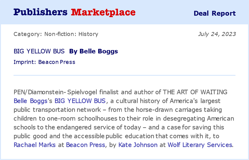 Today is my birthday &amp; I'm excited for my kids' camp share, cousins coming to town, dinner with <a href="/ambivalentricky/">Ricky Billingsgate</a> &amp; this awesome news! Have been thinking about the American school bus for a long time and am excited to write this book for <a href="/BeaconPressBks/">Beacon Press</a>, which is its perfect home