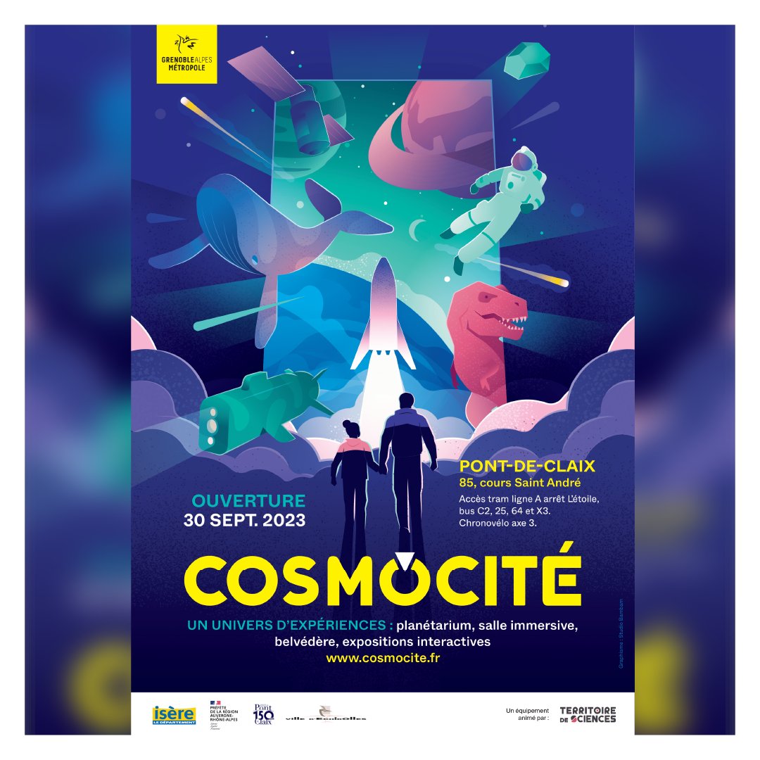 Cosmocite_gre's tweet photo. [OUVERTURE DANS 2 MOIS]

Le décompte se poursuit : tic, tac, tic, tac ! 🕙

Cosmocité ouvre dans 2 mois. On vous dévoile l’affiche d’inauguration que vous allez sûrement revoir dans Grenoble. 👀

#Cosmocité #Grenoble #PontdeClaix #Sciences #Culturescientifique #Planétarium https://t.co/noic0RMPEe