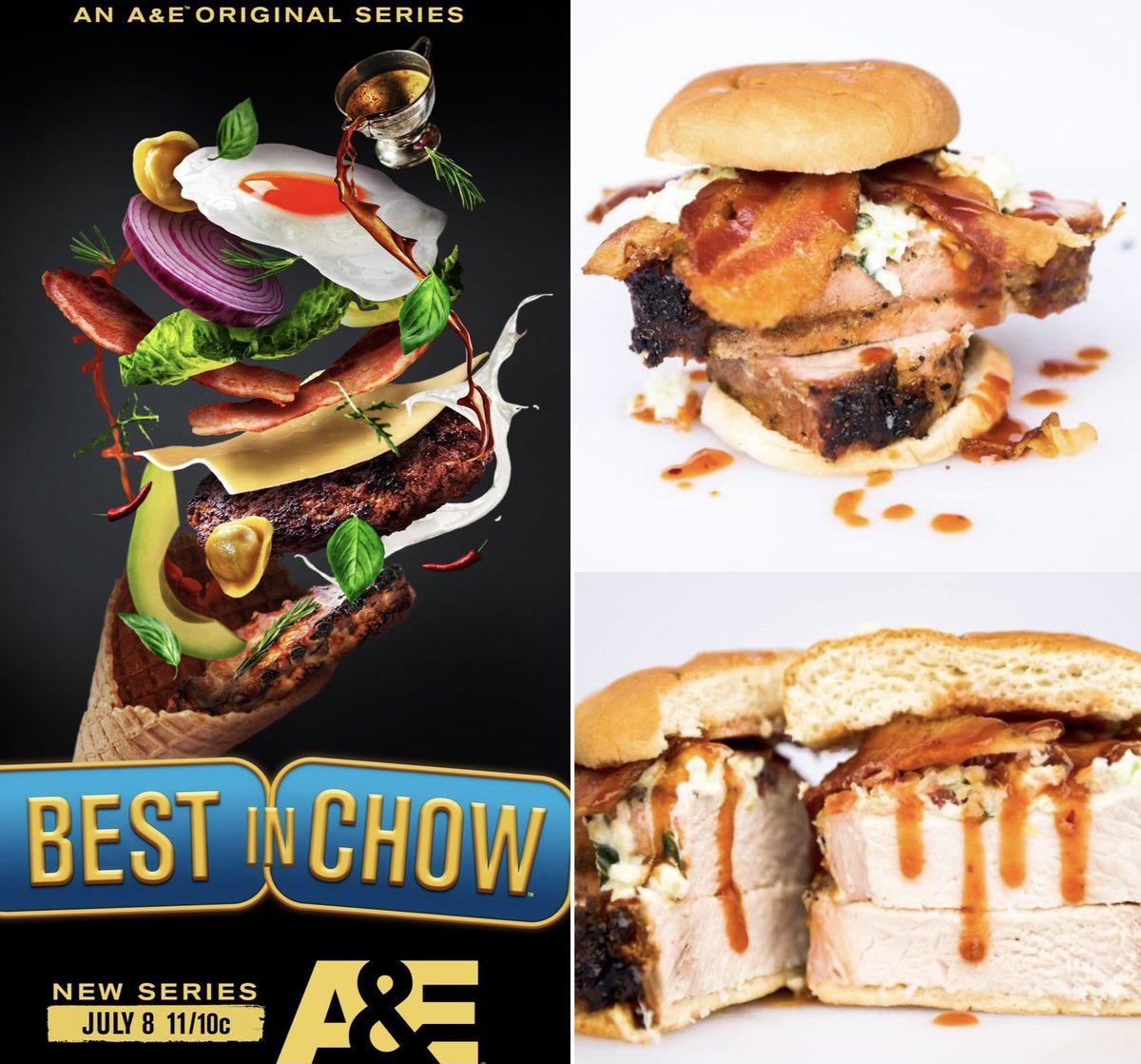 PlowingTL's tweet photo. Super excited to watch the new TV show Best in Chow on A&amp;E tomorrow and see how this Double Decker Pork Loin fares in the competition!
 
In the meantime we’re enjoying ordering it off of the secret menu at the Ohio State Fair! #bestinchow #homemadenation #ohpork #ad https://t.co/EOnNI6hhl8