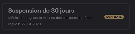 <a href="/TwitchFR/">Twitch FR</a> Bonsoir twitch, je fais ce tweet pour la simple et unique raison que j'ai été ban 30 jours pour de mauvaises raison, s'il vous plait contactez moi par mail pour faire quelque chose. Je n'ai rien fait 💜je n'ai en aucun cas streamé ce genre de contenu....