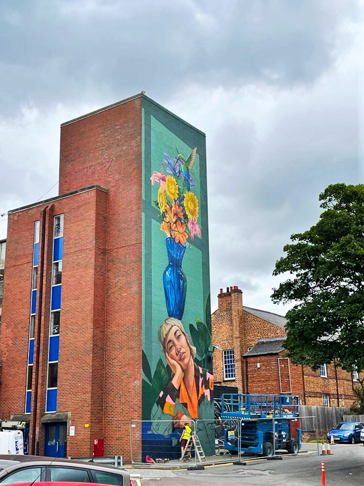 CheltenhamBC's tweet photo. The artists are busy transforming the walls outside Town Centre East car park thanks to @cheltpaintfest🎨

We're looking forward to seeing more this weekend, with more artists than ever before and the longest and tallest murals yet 👏 https://t.co/htiHsoVxJu