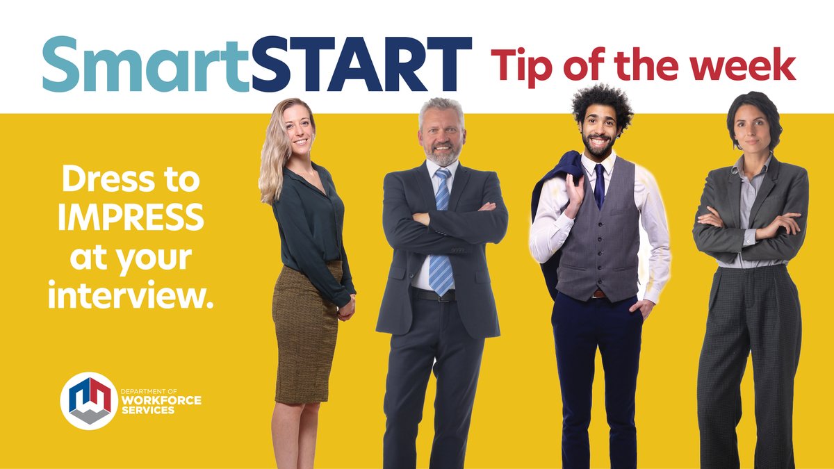 JobsUT's tweet photo. Smart Start tip of the week: When interviewing for a job, pick an outfit that communicates confidence. Always dress a notch above what’s appropriate for the industry. For sample interview outfits, download the Smart Start guide. https://t.co/lOhKHdYH99 #Interview #SmartStartTips https://t.co/BDi2DSW3Nj