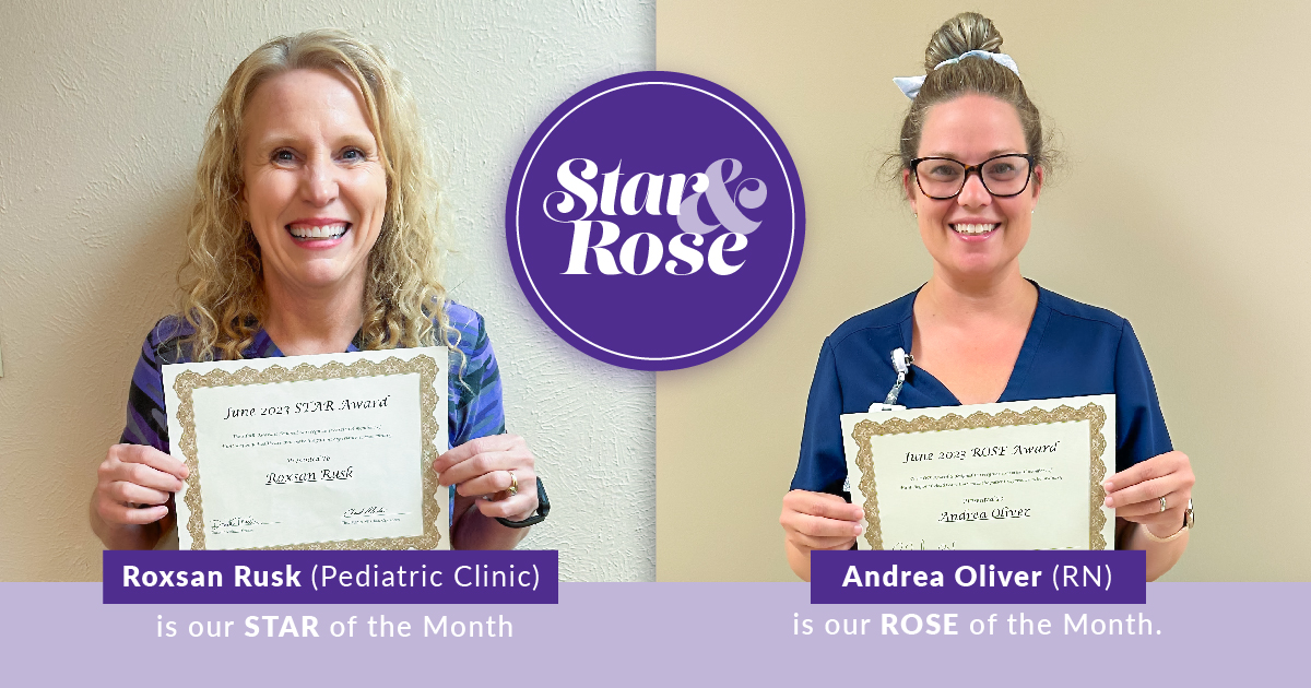 hunt_regional's tweet photo. Congratulations to our STAR and ROSE award winners for June, Roxsan Rusk and Andrea Oliver! Thank you both for all you do. https://t.co/LIu6LMP1t1