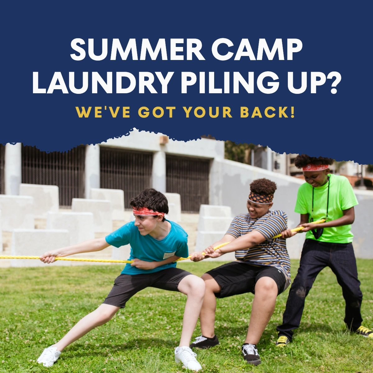 Summer camp may be over, but the laundry never ends! Let us pull the weight so that you can enjoy your well-deserved summer break! Drop off your camper's laundry at our place today. 🌞