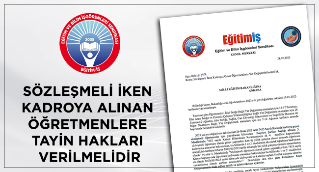 SÖZLEŞMELİ İKEN KADROYA ALINAN ÖĞRETMENLERE TAYİN HAKLARI VERİLMELİDİR

egitimis.org.tr/guncel/bilgi-b…

<a href="/tcmeb/">Millî Eğitim Bakanlığı</a> #sozlesmeliogretmen #KadroVarHaklarıYok #kadroluyaailebirligi #KadroyaGecenlereAileBirliği