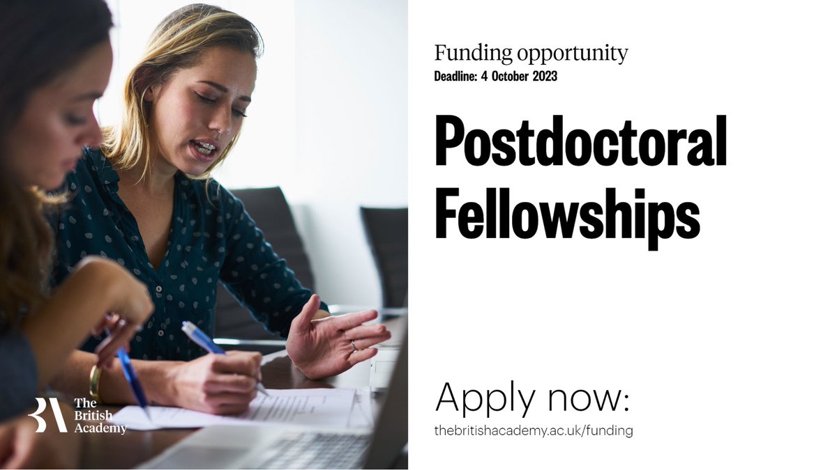 Applications for the Postdoctoral Fellowships are now open. The scheme offers outstanding early career researchers the opportunity to strengthen their experience of research and teaching in an academic environment. Find out more and apply now: thebritishacademy.ac.uk/funding/postdo…