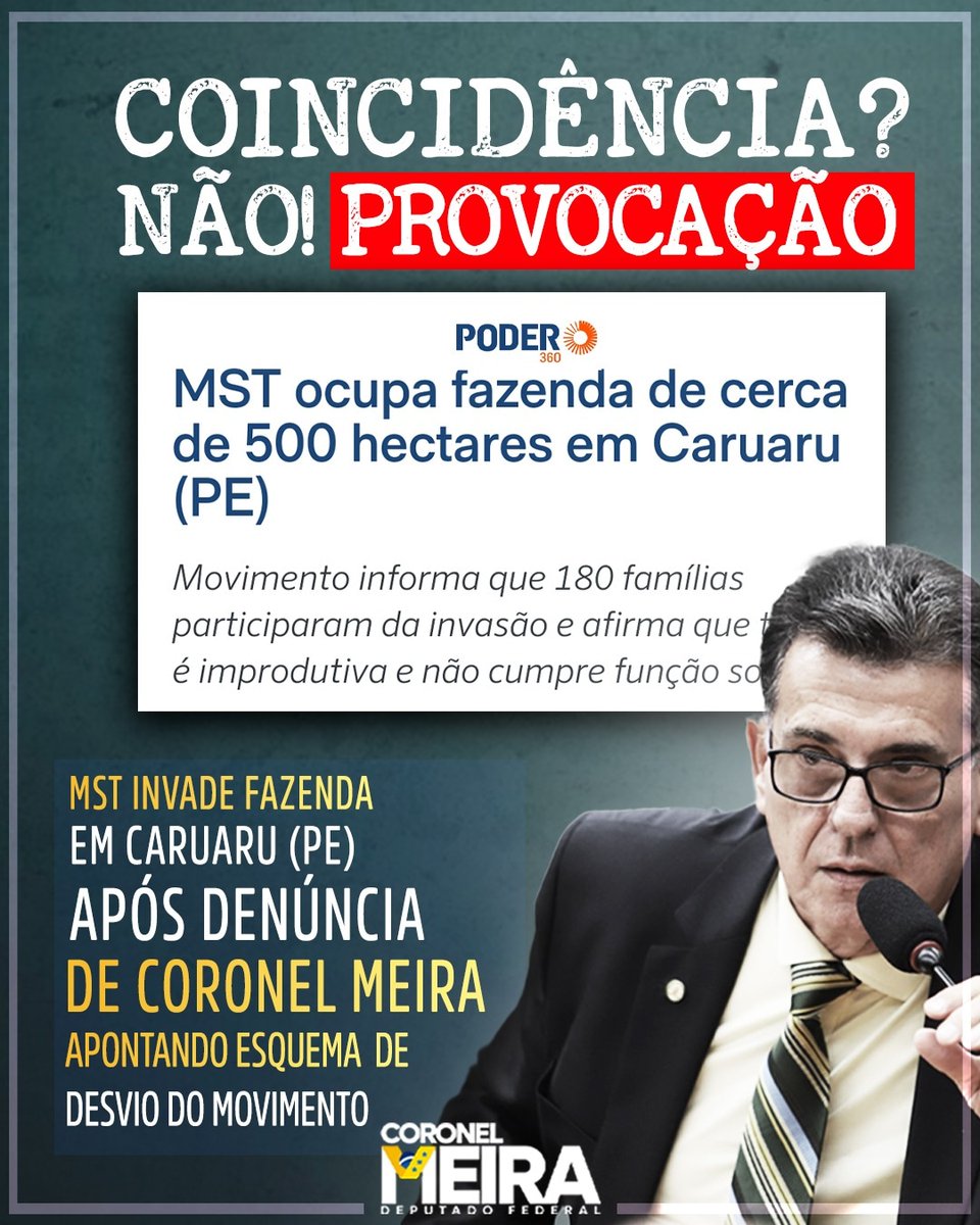 coronel_meira's tweet photo. É coincidência? claro que não! Pouco antes do recesso parlamentar eu apresentei dúncia contra o MST na CPI, apontando que o movimento participou de um esquema de desvio de recursos públicos, destinados a perfuração de poços em Pernambuco. https://t.co/qg0cFWQ3oR