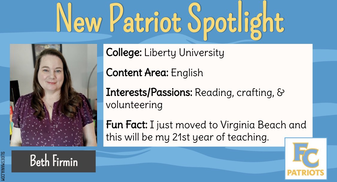 FirstColonialHS's tweet photo. We are excited to showcase our new staff members to FC for the 2023-24 school year! Please help us welcome our newest Patriots! #WeRFC #PatriotPride https://t.co/DMQeoNLyFO