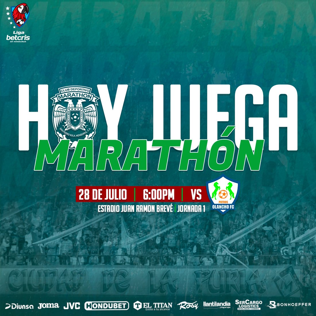 CDMarathon's tweet photo. ¡ES HOY! 🦖💚

Esta tarde visitamos a Olancho FC en la jornada 1 de la Liga Betcris.

¡JUNTOS SOMOS MÁS FUERTES! 💪🏼💚

🏟️ Estadio Juan Ramón Brevé 
🕢 6:00 pm

 #MonstruoVerde https://t.co/GHkKZbvCEj