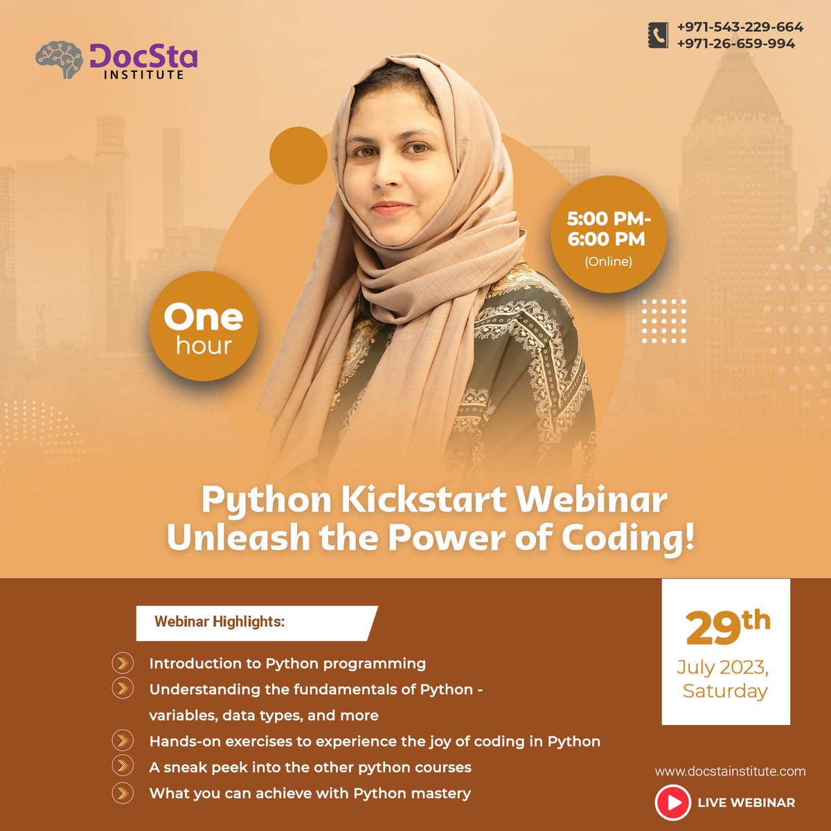 DocstaInstitute's tweet image. Join us at Docsta in Abu Dhabi for our free Python coding webinar! Learn Python from scratch, take a look at its flexibility, and discover all the possibilities this powerful language has to offer.
#PythonWebinar #Coding #TechEvent