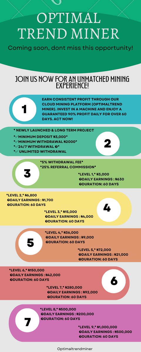 OptimalTrend's tweet photo. @mubiprime1 @chameleon_fr https://t.co/mpqjsDKbgJ
Launching on 2nd August 2023, long awaited platform is coming live soon. join our telegram channel and enjoy the latest risk-free mining money-making platform, safe and reliable investment! https://t.co/D2GtRj3cQZ