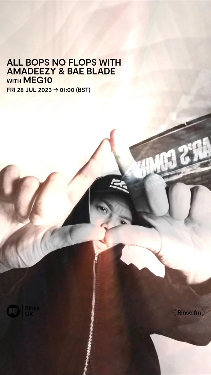 RinseFM's tweet photo. LIVE: it's #AllBopsNoFlops with #Amadeezy #BaeBlade and #Meg10 on https://t.co/6hLtrLYXyq + 106.8FM 

 #RinseFM https://t.co/u9ACC1Cjh6