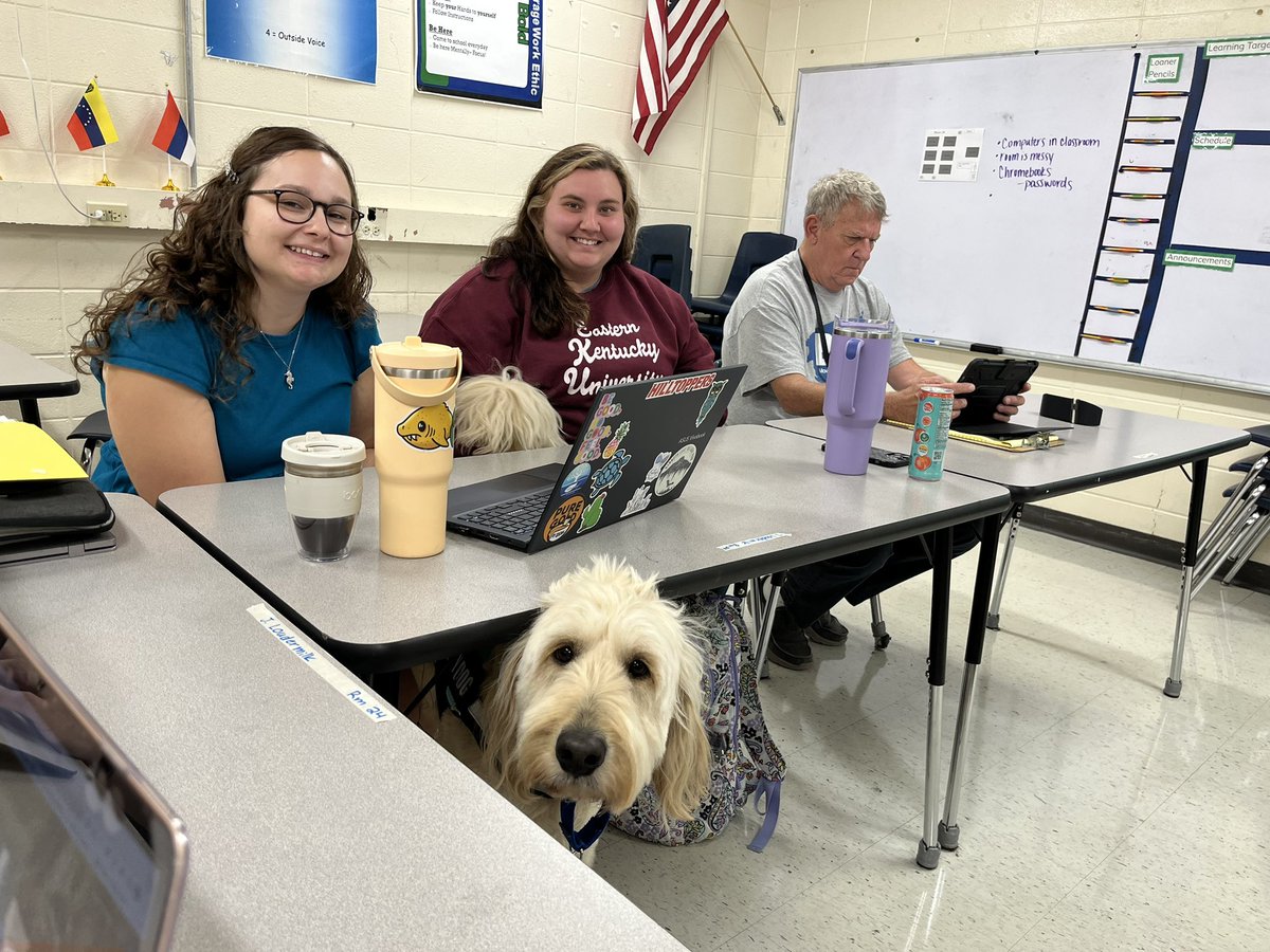 Two of my former students, from the first group I ever taught, <a href="/BernheimMiddle/">Bernheim Middle</a>’s new teacher orientation. What a full circle moment! (Hi, Henry Clay! 🐶 <a href="/KStep821/">KatieStep821</a>)