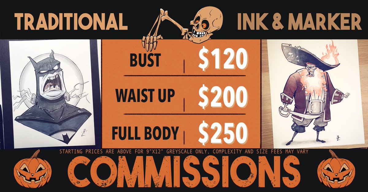 Hey everyone! I haven’t done commissions in a while and thought I’d open a few limited spots for now. So if you’d like to help me get out to HHN this year send me a DM! Anything is welcome except for NSFW stuff please. If you can share this I’d really appreciate it! Thank you! 🎃