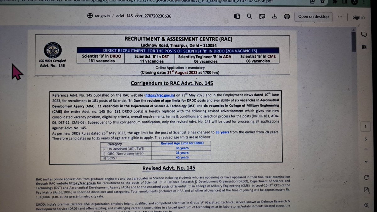 AshishK43184484's tweet photo. #UPSC 
@UPSCExtraAttmpt 
DRDO has increased the age limit from 28 years to 35 years for general category candidates for entry level of Scientist B .So,Why not UPSC should increase the age limit to 35 years to Civil Services aspirant due to pandemic COVID affected stud. community https://t.co/WQDzCpXChn