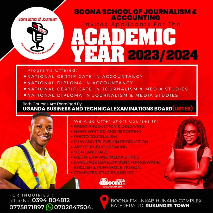 edith_atukunda's tweet photo. Boona School of Journalism and accounting.... have you heard about this great institution? It's located in Rukungiri town in the same building as Boona Fm @BoonaFm
Come secure yours or your child's future by registering for the August intake. https://t.co/GgQNjLs20F