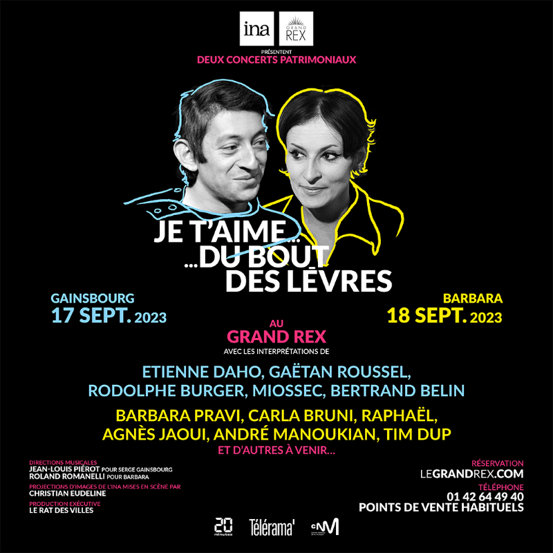 Inafr_officiel's tweet photo. Je t'aime... du bout des lèvres 

📆 RDV les 17 et 18 septembre 2023 au @LeGrandRex pour 2 concerts consacrés à Gainsbourg et Barbara avec plus d'une vingtaine d'artistes.

🔗 Plus d’infos : https://t.co/hDEho1Pj6B

🤝 @CreditMutuel @20Minutes @Telerama @CNM @sacem @ftvculturebox