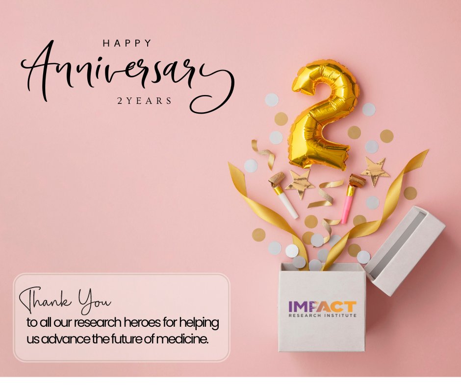 ImpactResearch8's tweet photo. Today is our 2-Year Anniversary!

Thank you to all the medical heroes who have helped us advance medicine and the countless community supporters and referring physicians that help us raise awareness and connect patients to cutting edge clinical trials.

#community https://t.co/Segi6ocFT5