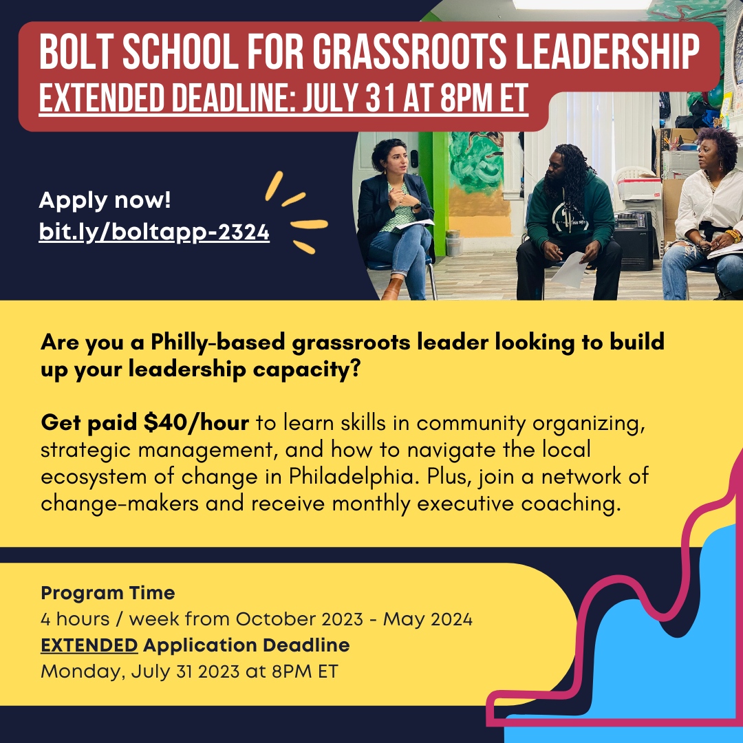 EXTENDED DEADLINE: We are extending the deadline for our BOLT School for Grassroots Leadership to Monday, July 31 at 8PM ET. This is the last call for applications!

Apply now: bit.ly/boltapp-2324