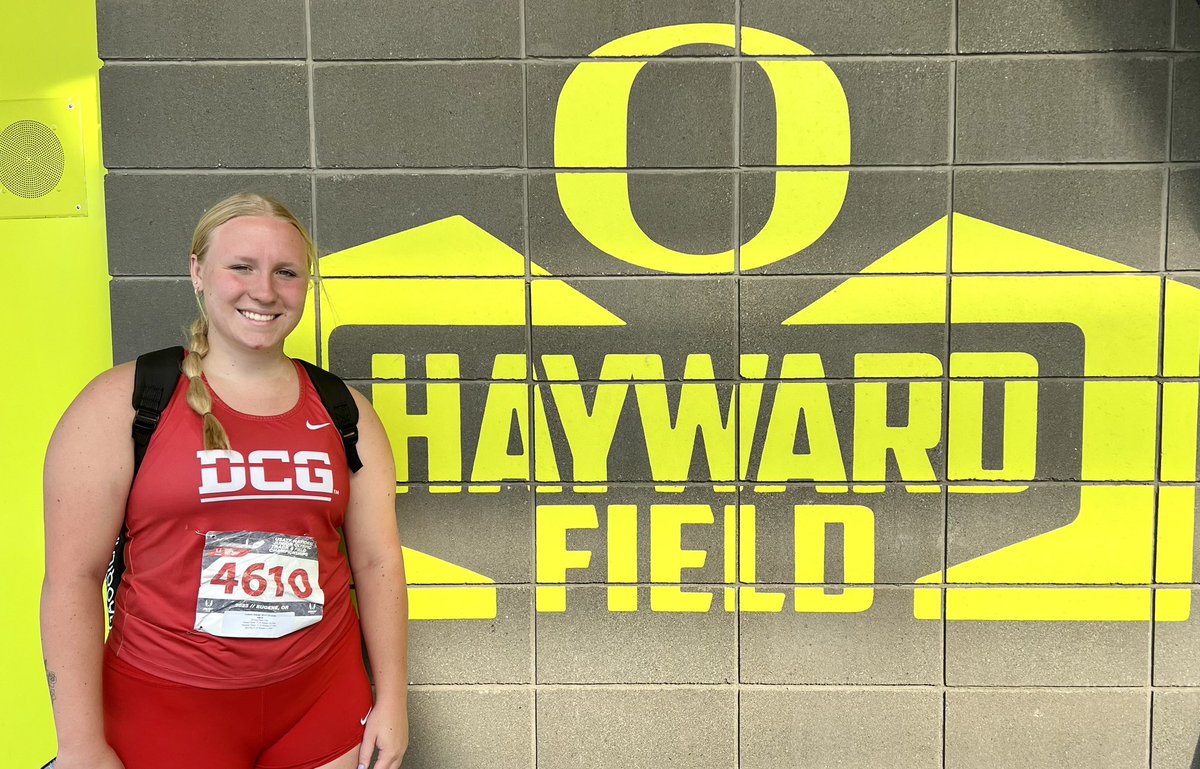 KileighLachacz's tweet photo. I had the chance to compete at my last USATF Junior Olympic Nationals. It was amazing to compete in Oregon at Hayward Field. I finished 9th in the shot, 11th in the discus, and 20th in the hammer. https://t.co/0kyXTd3ImW