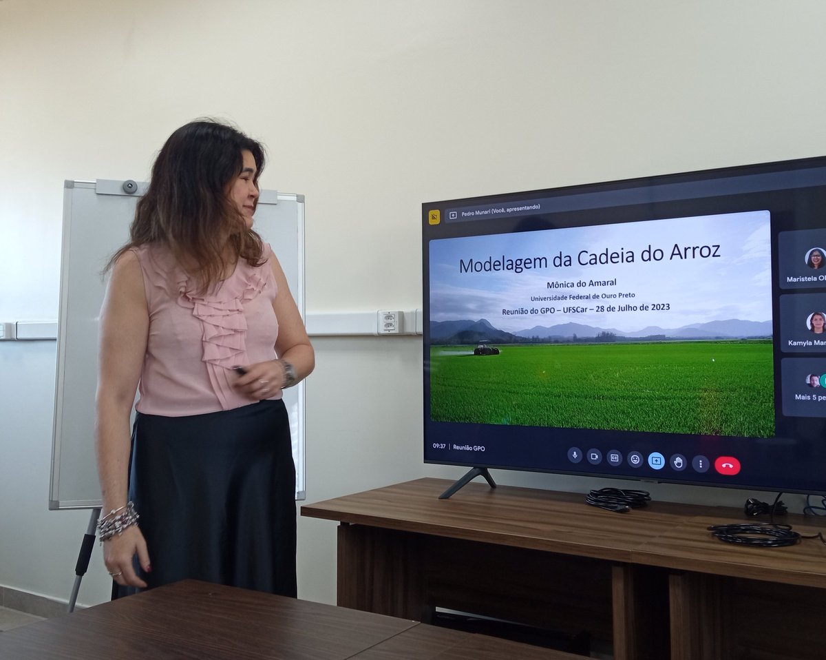 Reunião do Grupo de Pesquisa Operacional (GPO/UFSCar) com apresentação da prof. Mônica do Amaral (UFOP) sobre modelagem matemática da cadeia de arroz