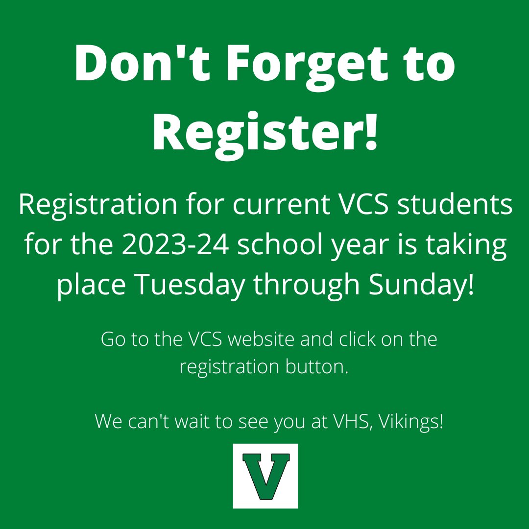 Sunday is the last day to register your student for the 2023-24 school year!  If you don't complete the process, you child will not be registered for school this year.  Go to valpo.k12.in.us/apps/pages/reg…
If you have any questions, please call (219)531-3070!