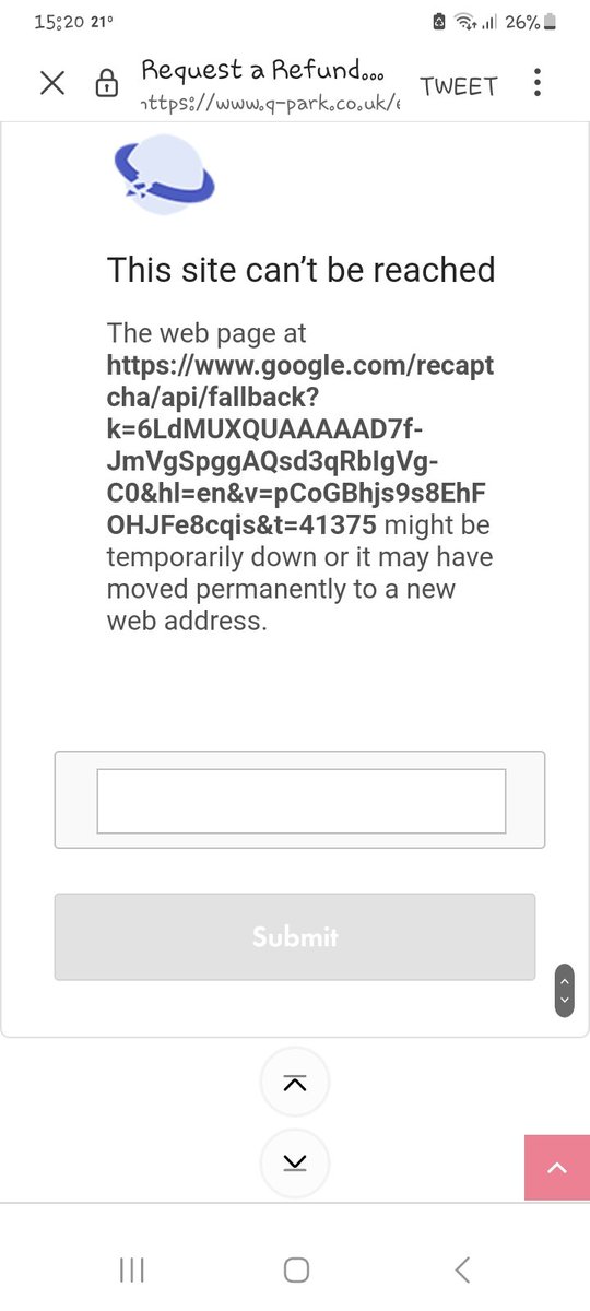 Ruthkellison14's tweet photo. @QPark_UK This is the message I get when I try to apply for a refund from your link. Thanks https://t.co/OHVoD3nlwF