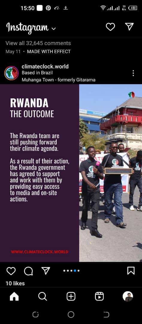 MugishaRugango's tweet photo. On July 22, 2023, Rwandan activists have joined hands with the climate clock ambassadors all over the world to send an urgent message for climate justice.
We still have a window to save our planet
#ActInTime for a sustainable future. https://t.co/9870JElqP9