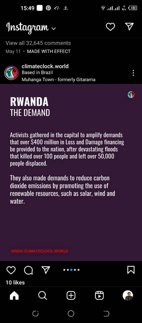 MugishaRugango's tweet photo. On July 22, 2023, Rwandan activists have joined hands with the climate clock ambassadors all over the world to send an urgent message for climate justice.
We still have a window to save our planet
#ActInTime for a sustainable future. https://t.co/9870JElqP9
