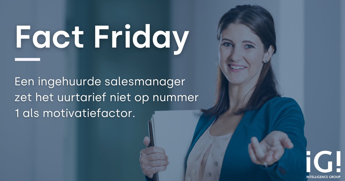 #FactFriday: Wist je dat een salesmanager in dienst andere motivatiefactoren heeft dan een ingehuurde salesmanager?  Ben jij benieuwd naar de unieke motivatoren van je doelgroep? Neem vooral contact met ons op!

intelligence-group.nl/nl/solutions/v…