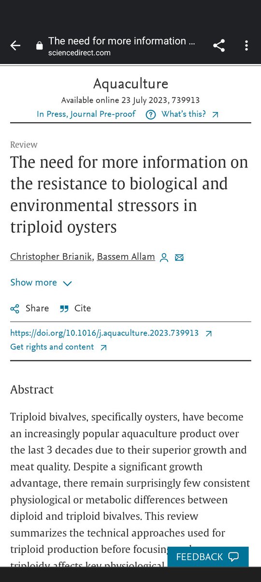 CBrianik's tweet photo. Review paper concerning #triploid #oysters. Triploids dominant oyster #aquaculture in most regions however there is very limited data on many aspects of their biology. Here we discuss what I'd known about  the health #parasites, and immunology of triploids. @SoMAS https://t.co/rBP8HgFJrC