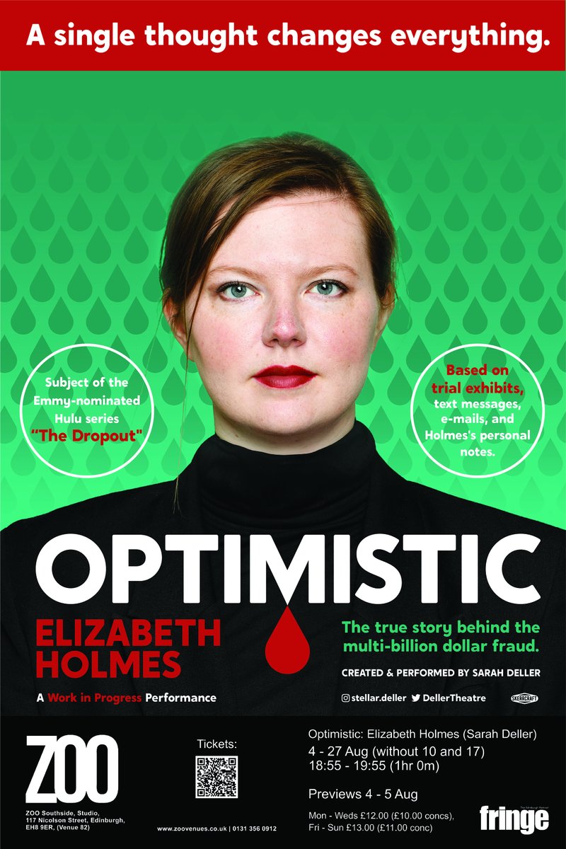 It's almost Edinburgh Fringe and our current New Associate @andy_mandoiu has an exciting month ahead! Andy will be producing 'Optimistic: Elizabeth Holmes', an amazing one-woman show created by Sarah Deller for Edinburgh Fringe.