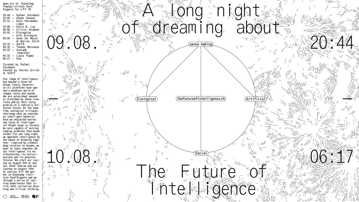 As #Locarno76 comes closer, we have the pleasure to announce yet another exciting event taking place at our BaseCamp PopUp! On August 9th at 8:44PM,  A Long Night of Dreaming about The Future of Intelligence will begin. Discover more: locarnofestival.ch/festival/exper…