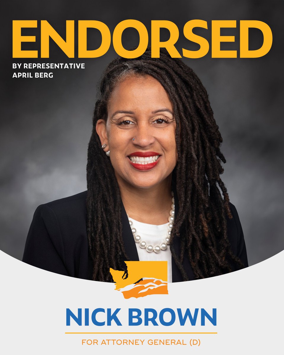 NickBrownNow's tweet photo. Grateful for the support of these four exceptional legislators: Representatives April Berg, Tarra Simmons, Sharlett Mena, &amp; David Hackney!

Their commitment &amp; work to build a safer &amp; more just Washington is truly inspiring. Join us in my for Attorney General! #NickBrownForAG https://t.co/Gu3BcN9og2