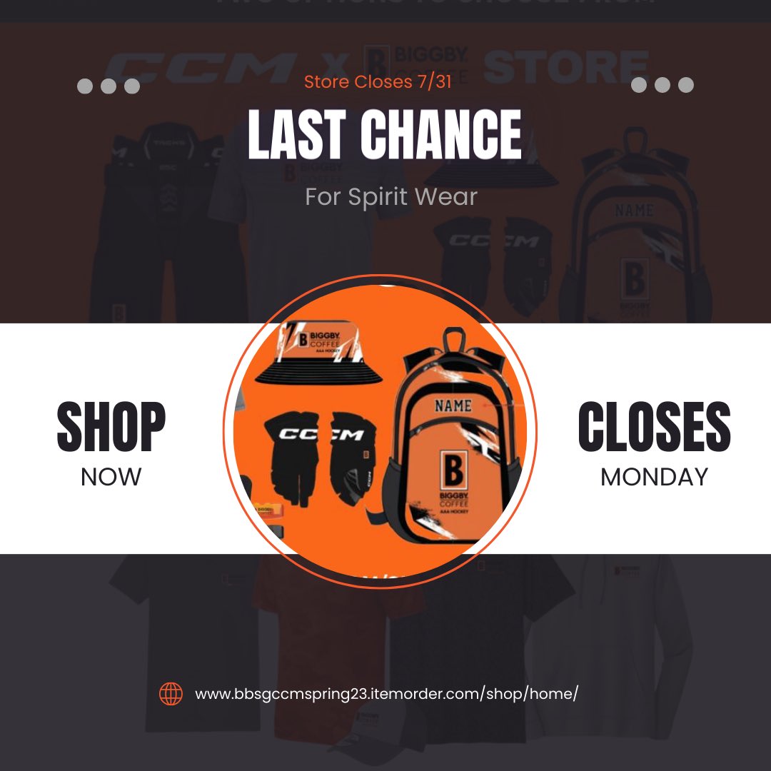 BiggbyCoffeeHKY's tweet photo. Last ☎️ Store Closes 7/31!

⚡️Gear up in style with the all-new apparel and sporting goods collections for our Biggby Coffee Hockey!

CCM Store: https://t.co/gaSEavlpot

Breakaway Sports Store: https://t.co/daLng4W30E https://t.co/Yth1wnnH1U