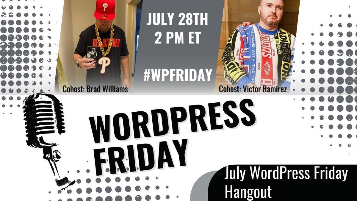 williamsba's tweet photo. Join us today for the monthly WordPress Friday Hangout at 2pm ET! We're talking all things WordPress! If you'd like to hop on the stream shoot me a DM! #WPFriday https://t.co/TVLhU2ootN https://t.co/NmVe4EmUrP