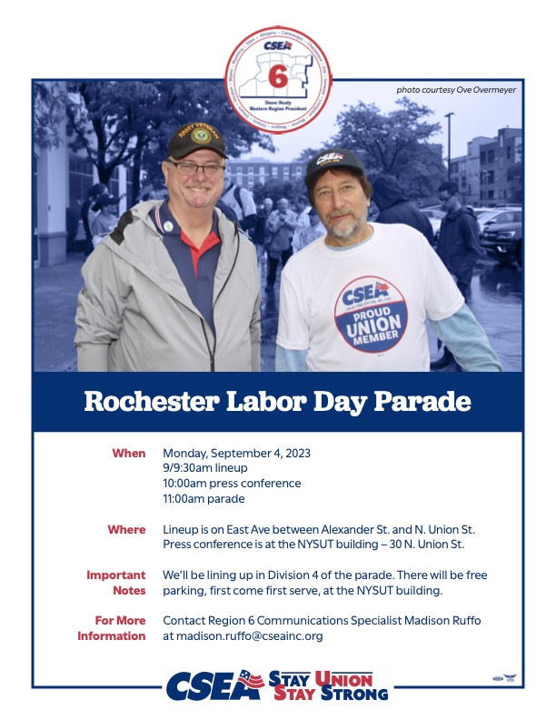 Join us for the Rochester Labor Day parade on September 4! We can’t wait to celebrate the dedication and hard work of the incredible workers that make up the greater-Rochester area! #unionstrong #celebratelabor