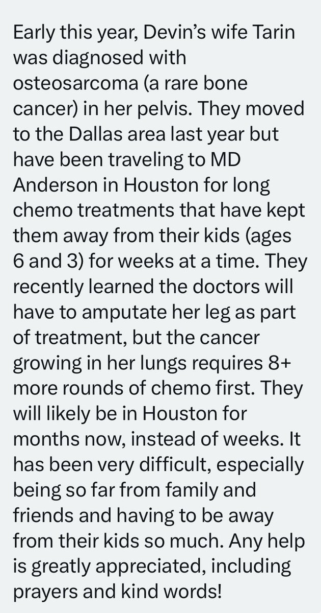 SportyMcSports's tweet photo. Today’s #5dollarfriday is for the family of @CoasterDevin

Devin’s wife was diagnosed with aggressive bone cancer which has now spread to her lungs. It requires many rounds of chemo and then a leg amputation.
 
Their family could use our support ❤️ 

Plz RT 🙏 

Venmo: @devpayne https://t.co/tXMcFPAxEv