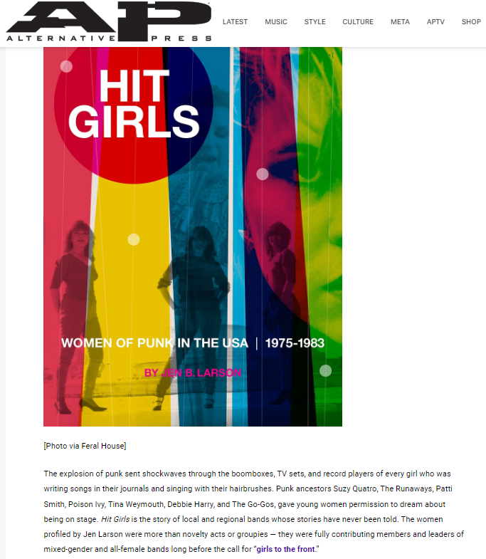 Thanks, <a href="/AltPress/">altpress</a> for naming Jen B. Larson's Hit Girls  as one of their Top Ten underground music books of 2023! 

(Full list l*nk in comments.)